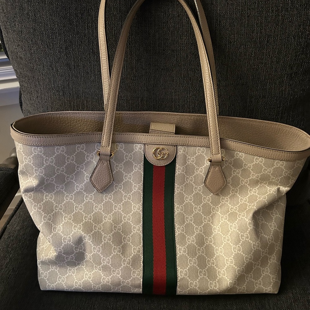 Gucci Ophidia Medium Tote Bag with Monogram Pattern - White